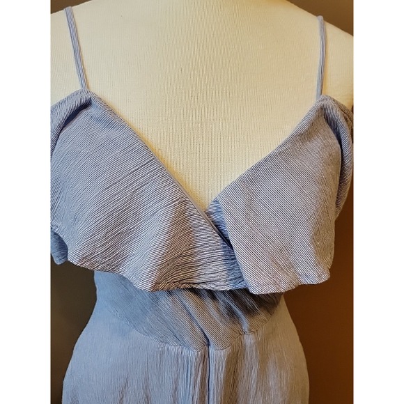 Lulus | Size L | Off the Shoulder Blue & White Striped Flowy Woven Dress Lined - Picture 9 of 15
